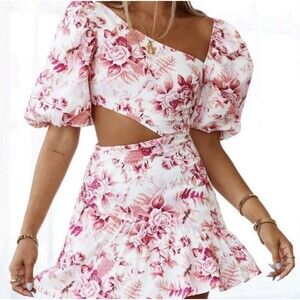 Hello Molly Sweetest Kind Pink Floral Cut Out Mini Dress size XS NWOT